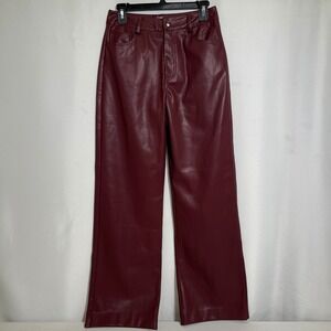 Princess Polly Burgundy Faux Leather Straight Leg Pants Women's 4 Sz NWT